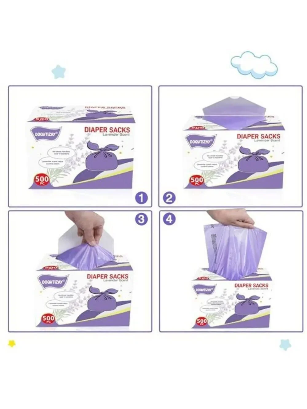 Lavender Scented Disposable Diaper Bags 500 Count Baby Pet Waste Trash Sack